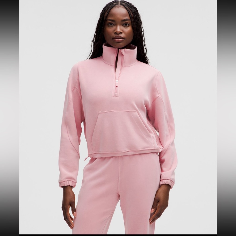 New Lululemon Brushed Softstreme Half Zip sweater. Pink Tide. Light pink.Size 12